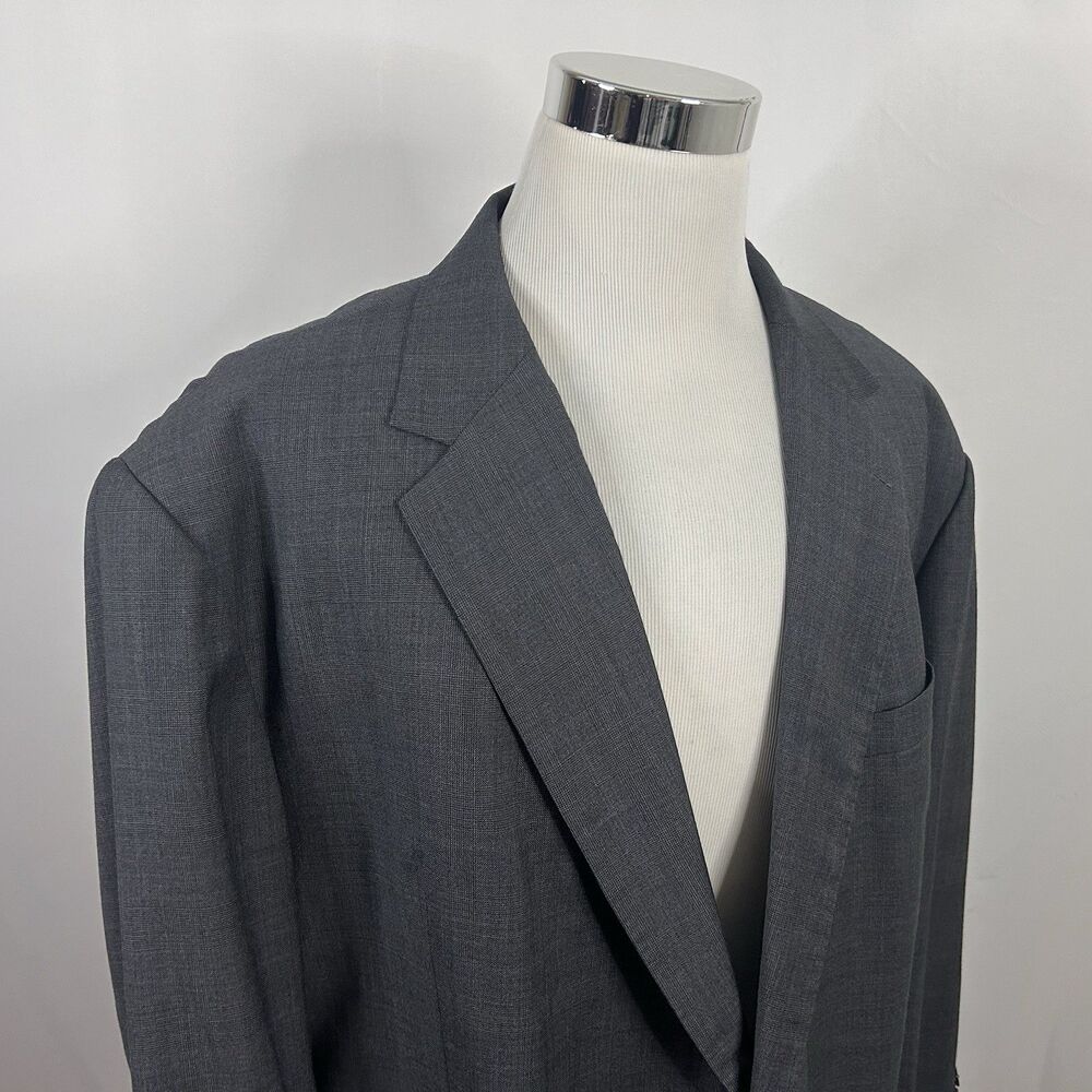 Bespoke 54R Sport Coat 100% Wool Gray Plaid Two Button Lined Double Vented
